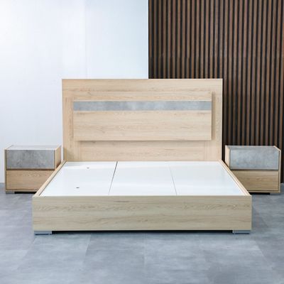 Edison 180X200 King Bed Set W/Led+2 Nightstands+Dresser/Mirror-Oak+Cement