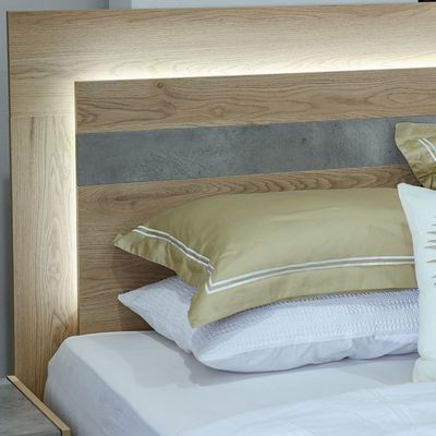 Edison 180X200 King Bed Set W/Led+2 Nightstands+Dresser/Mirror-Oak+Cement