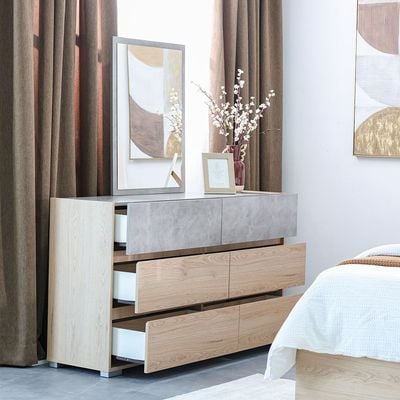 Edison 180X200 King Bed Set W/Led+2 Nightstands+Dresser/Mirror-Oak+Cement