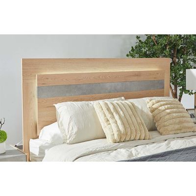 Edison 180X200 King Bed Set W/Led+2 Nightstands+Dresser/Mirror-Oak+Cement