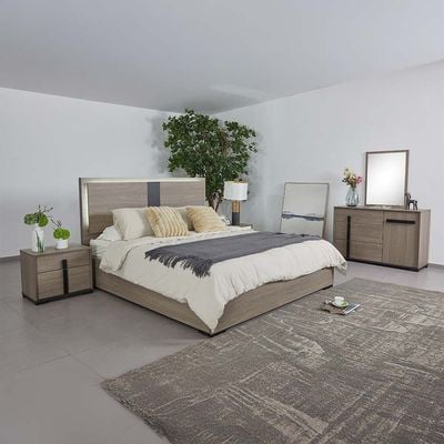 Regal 180X200 King Bed Set W/Led+2 Nightstands+Dresser/Mirror-Grey+Black