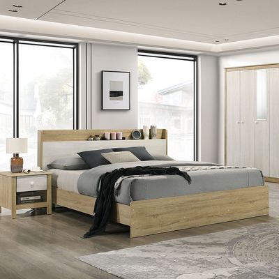 Kelly 180x200 King Bedroom Set W/Headboard Storage-White Ash+Sonoma Oak