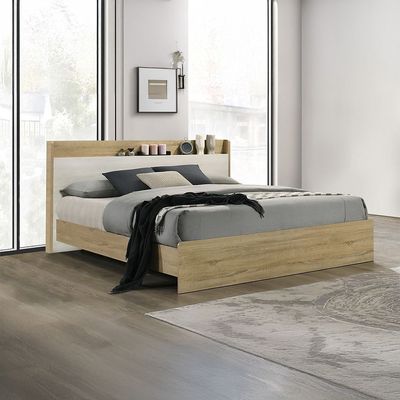 Kelly 180x200 King Bed W/Headboard Storage-White Ash+Sonoma Oak