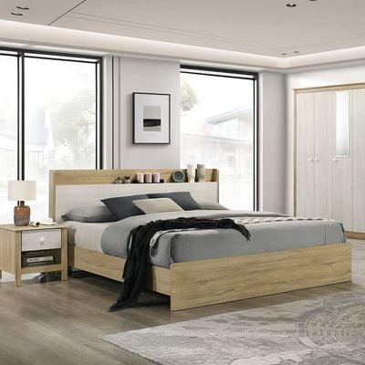 Kelly 180x200 King Bed with Headboard Storage - White Ash+Sonoma Oak - With 2-Year Warranty