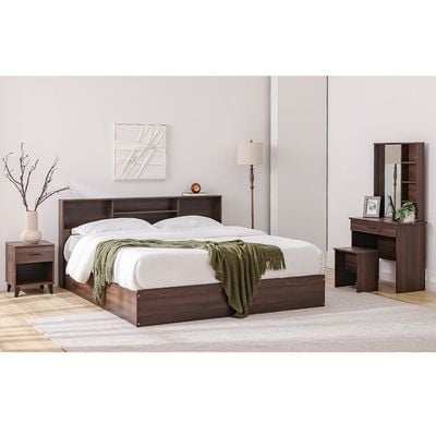 Gamorah 180X200 King Bed Set+1 Nightstand+Dresser/Mirror & Stool-Columbia Dark Brown