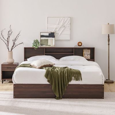 Gamorah 180X200 King Bed Set+1 Nightstand+Dresser/Mirror & Stool-Columbia Dark Brown