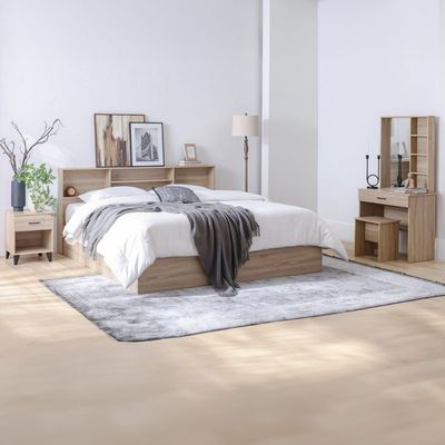 Gamorah 180X200 King Bed Set+1 Nightstand+Dresser/Mirror & Stool-Sonoma Oak