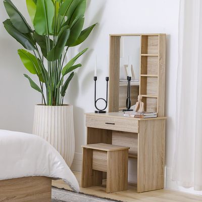 Gamorah 180X200 King Bed Set+1 Nightstand+Dresser/Mirror & Stool-Sonoma Oak
