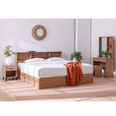 Gamorah New 180X200 King Bed Set+1 Nightstand+Dresser/Mirror & Stool-Oak