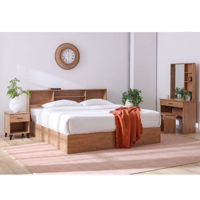Gamorah New 180X200 King Bed Set+1 Nightstand+Dresser/Mirror & Stool-Oak