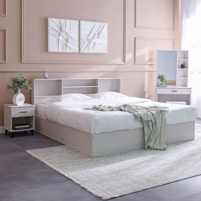Gamorah 180X200 King Bed Set+1 Nightstand+Dresser/Mirror & Stool-Washed White