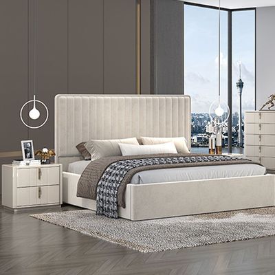 Lintell 180 X 200 King Bed W/Hydraulic Underbed Storage - Cream