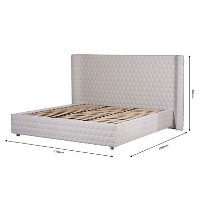 Allayal 180X200 King Bed Set W/ 2 Nightstand - Beige/Gold