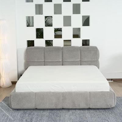 Ian 180X200 King Bed w/Headboard storage- Light Grey