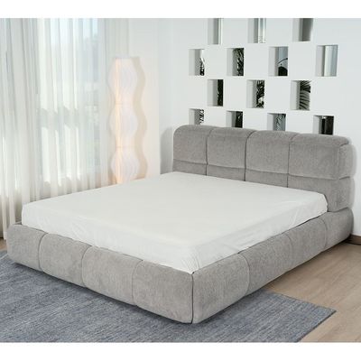 Ian 180X200 King Bed w/Headboard storage- Light Grey