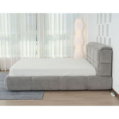 Ian 180X200 King Bed w/Headboard storage- Light Grey