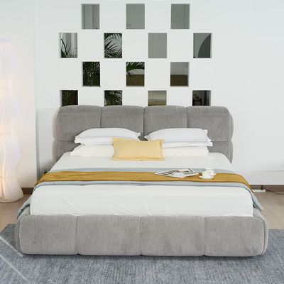 Ian 180X200 King Bed w/Headboard storage- Light Grey