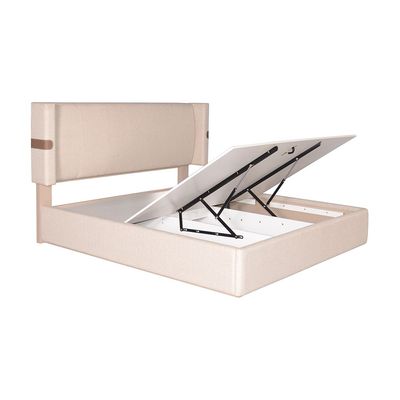 Colleen 180X200 Upholstered King Bed with Hydraulic Storage - Beige/Brown