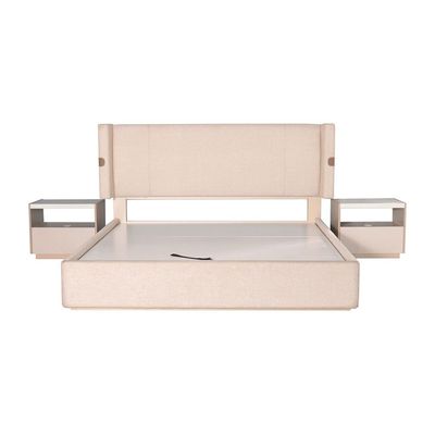Colleen 180X200 Upholstered King Bed with Hydraulic Storage - Beige/Brown