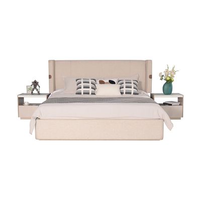 Colleen 180X200 Upholstered King Bed with Hydraulic Storage - Beige/Brown