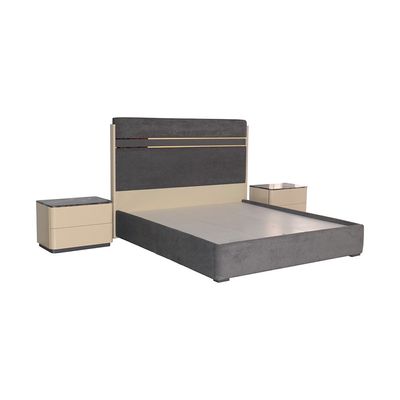 Hanson 180X200 Upholstered King Bed - D.Grey/Khaki