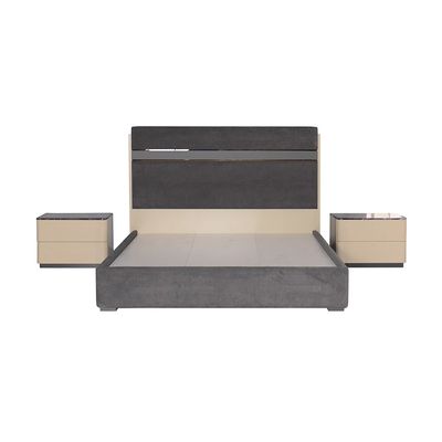 Hanson 180X200 Upholstered King Bed - D.Grey/Khaki
