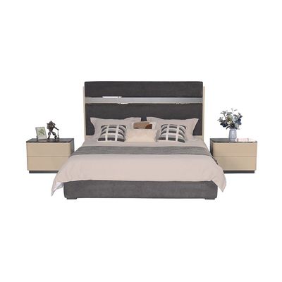 Hanson 180X200 Upholstered King Bed - D.Grey/Khaki