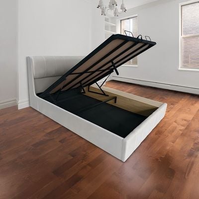 Belmont 160x200 Upholstered Queen Bed W/Hydraulic Storage & 3Drawers-Cream
