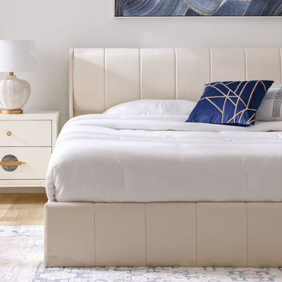 Belmont 160x200 Upholstered Queen Bed W/Hydraulic Storage & 3Drawers-Cream