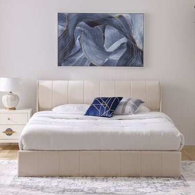 Belmont 180x200 Upholstered King Bed W/Hydraulic Storage & 3Drawers-Cream