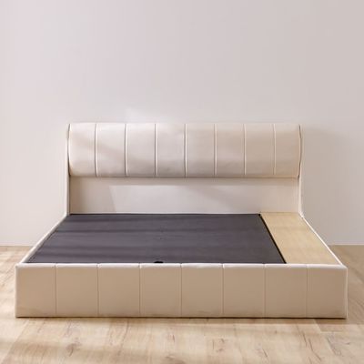 Belmont 180x200 Upholstered King Bed W/Hydraulic Storage & 3Drawers-Cream