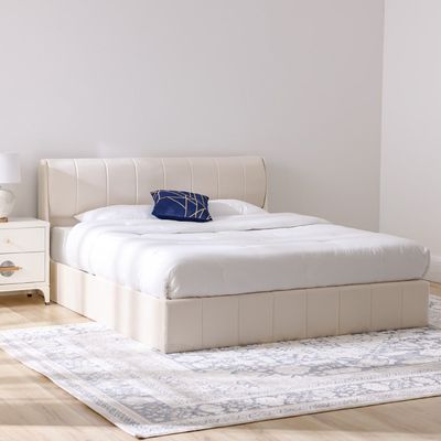 Belmont 180x200 Upholstered King Bed W/Hydraulic Storage & 3Drawers-Cream