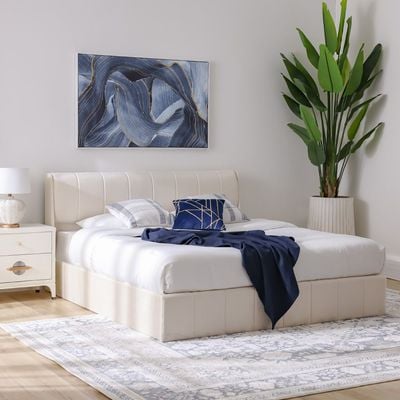 Belmont 180x200 Upholstered King Bed W/Hydraulic Storage & 3Drawers-Cream