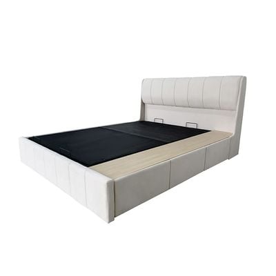 Belmont 180x200 Upholstered King Bed W/Hydraulic Storage & 3Drawers-Cream