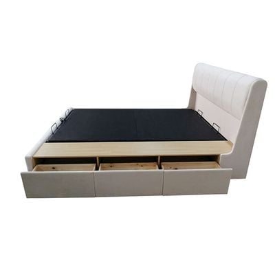 Belmont 180x200 Upholstered King Bed W/Hydraulic Storage & 3Drawers-Cream
