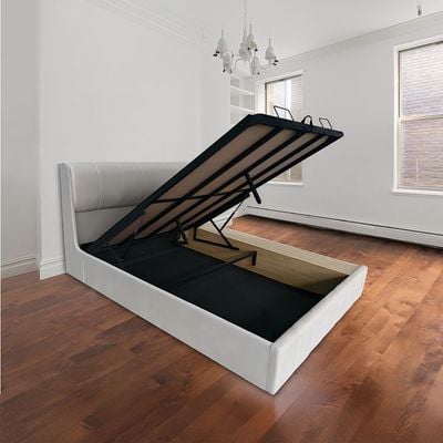 Belmont 180x200 Upholstered King Bed W/Hydraulic Storage & 3Drawers-Cream