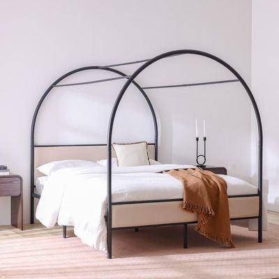 Cassie 160x200 Metal Arch Canopy Bedroom Set-Black & Cream