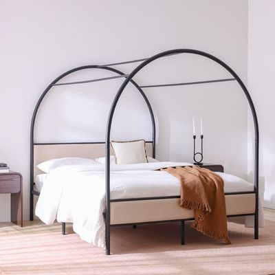 Cassie 160x200 Metal Arch Canopy Bed-Black & Cream