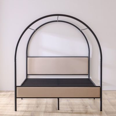 Cassie 160x200 Metal Arch Canopy Bed-Black & Cream
