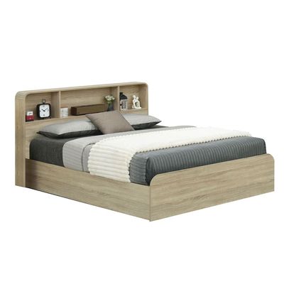 Monro 180X200 King Bed w/ Underbed & Headboard Storage - Natural Oak