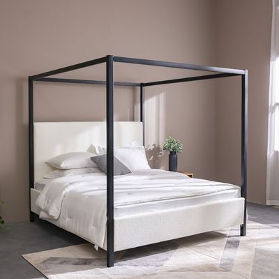Gemini 180X200 King Metal Poster Bed W/Upholstered Headboard-Black & Cream