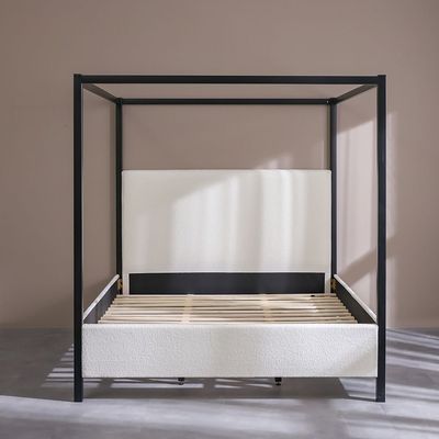 Gemini 180X200 King Metal Poster Bed W/Upholstered Headboard-Black & Cream