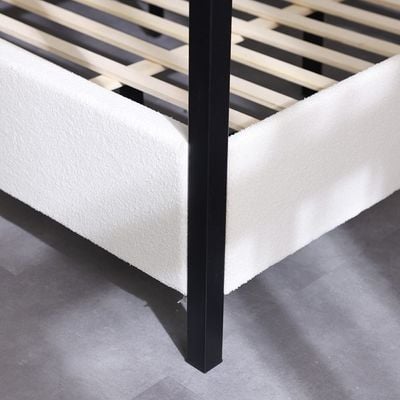 Gemini 180X200 King Metal Poster Bed W/Upholstered Headboard-Black & Cream