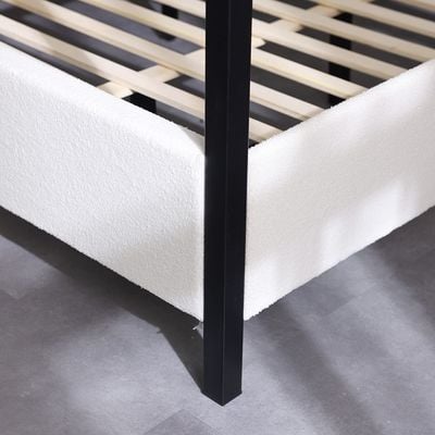 Gemini 180X200 King Metal Poster Bed W/Upholstered Headboard-Black & Cream