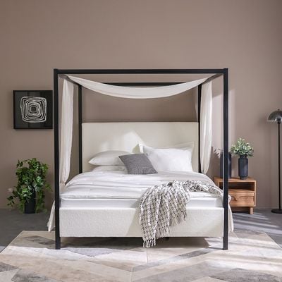 Gemini 180X200 King Metal Poster Bed W/Upholstered Headboard-Black & Cream