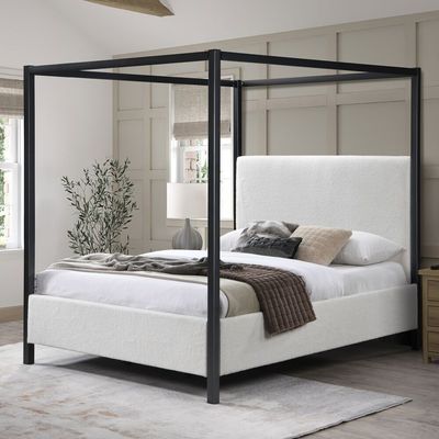 Gemini 180X200 King Metal Poster Bed W/Upholstered Headboard-Black & Cream