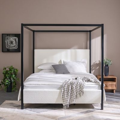 Gemini 180X200 King Metal Poster Bed W/Upholstered Headboard-Black & Cream