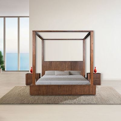 Zenia 180X200 King Poster Bed Solidwood - Dark Brown
