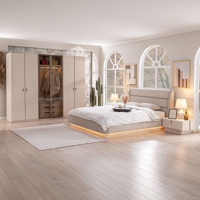 Vesta 180X200 Upholstered King Bed With  LED - Beige
