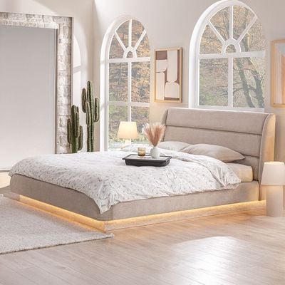 Vesta 180X200 Upholstered King Bed With  LED - Beige
